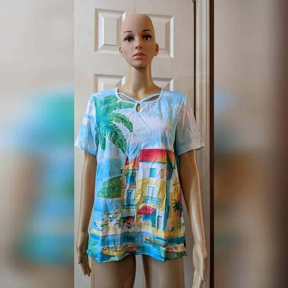 Pre-owned Alfred dunner graphic summer women's shirt size small, T3W - Picture 1 of 3